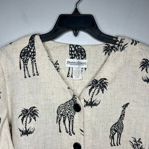 VTG Drapers & Damons Button Front Blouse Giraffe Blazer Top Shoulder Pads Sz L - Picture 2 of 8